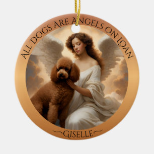 Brown Poodle Angel Personalised Memorial Ceramic Tree Decoration