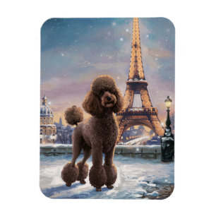Brown Poodle Winter in Paris Painting Art Flexible Magnet