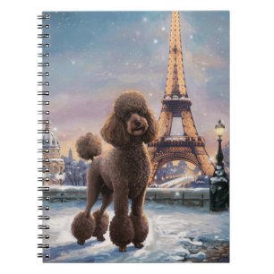 Brown Poodle Winter in Paris Painting Art Spiral Notebook