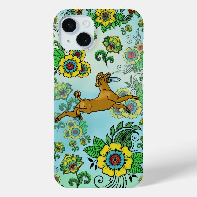 Brown Poodle with Frisbee on Paisley Background Case-Mate iPhone Case (Back)