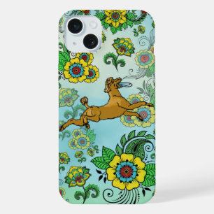 Brown Poodle with Frisbee on Paisley Background iPhone 15 Plus Case