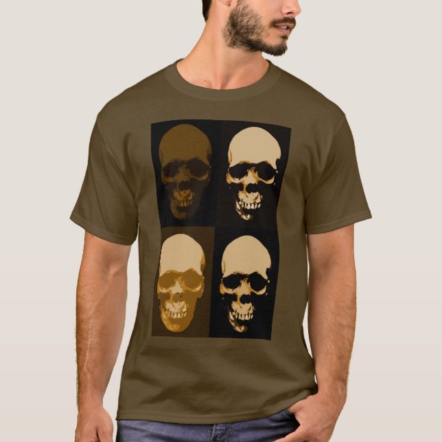 Brown Pop Art Retro Stylish Skull T-Shirt (Front)