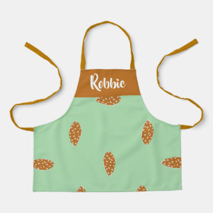 Brown potato on green apron
