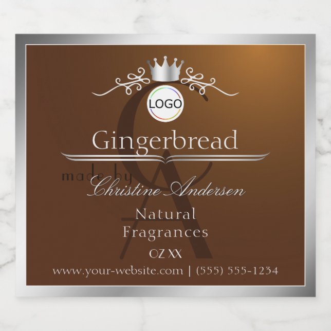 Brown Product Label Silver Frame Logo and Monogram (Single Label)
