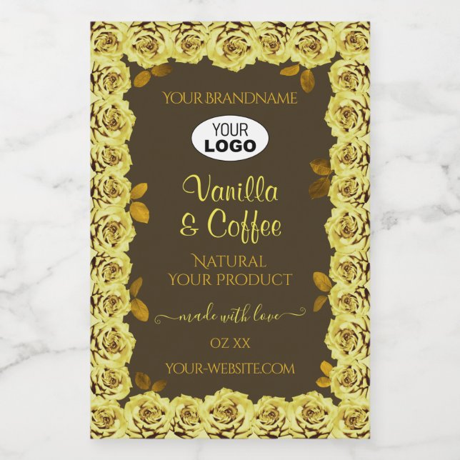 Brown Product Label Yellow Roses in Bloom add Logo (Single Label)