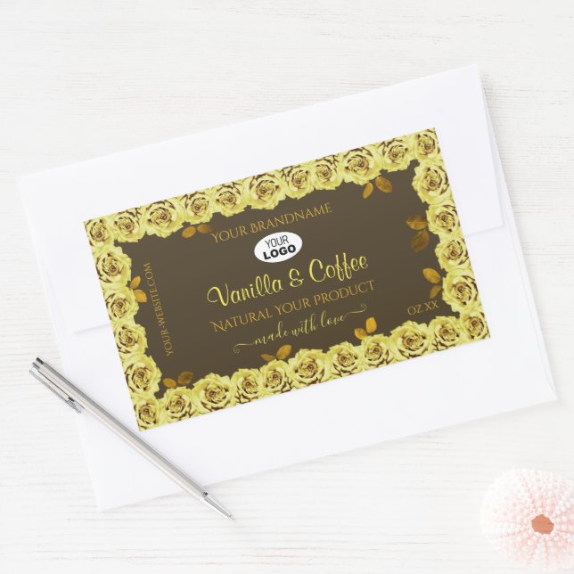 Brown Product Label Yellow Roses in Bloom add Logo (Envelope)