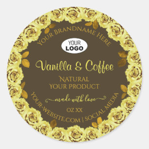 Brown Product Label Yellow Roses in Bloom add Logo