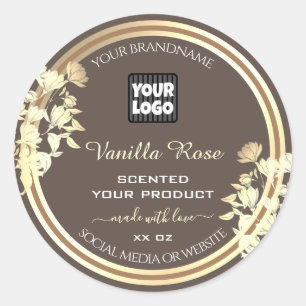 Brown Product Packaging Labels Gold Frame and Logo