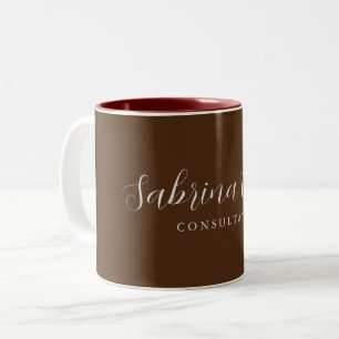 Brown Professional Calligraphy Trendy Modern Plain Two-Tone Coffee Mug