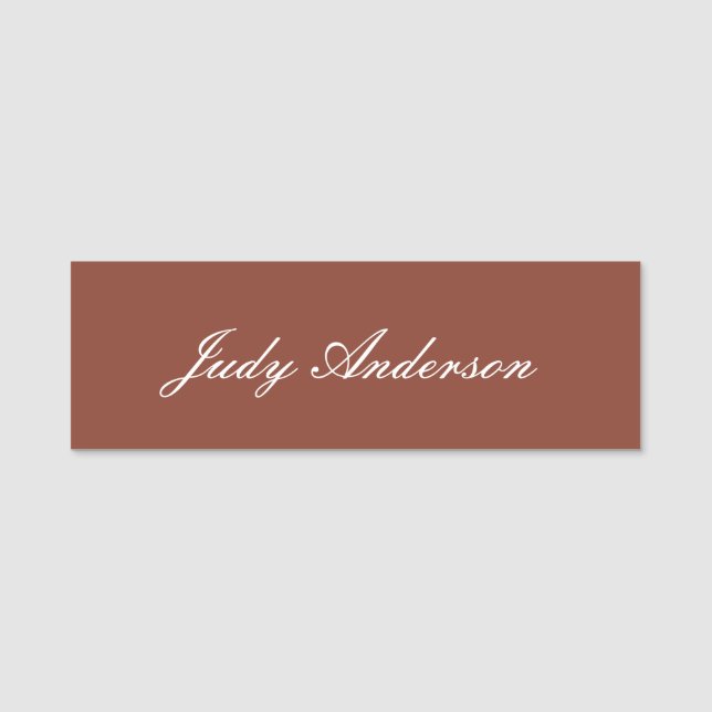 Brown Professional Plain Modern Elegant Name Tag (Front)