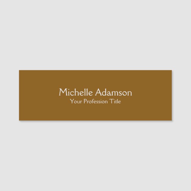 Brown Professional Plain Modern Name Tag (Front)