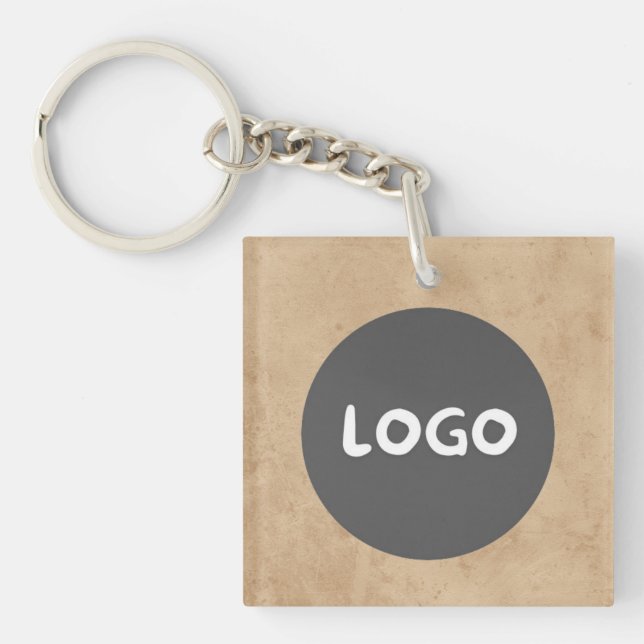 Brown Promotional Business Keychain with QR & Logo (Front)