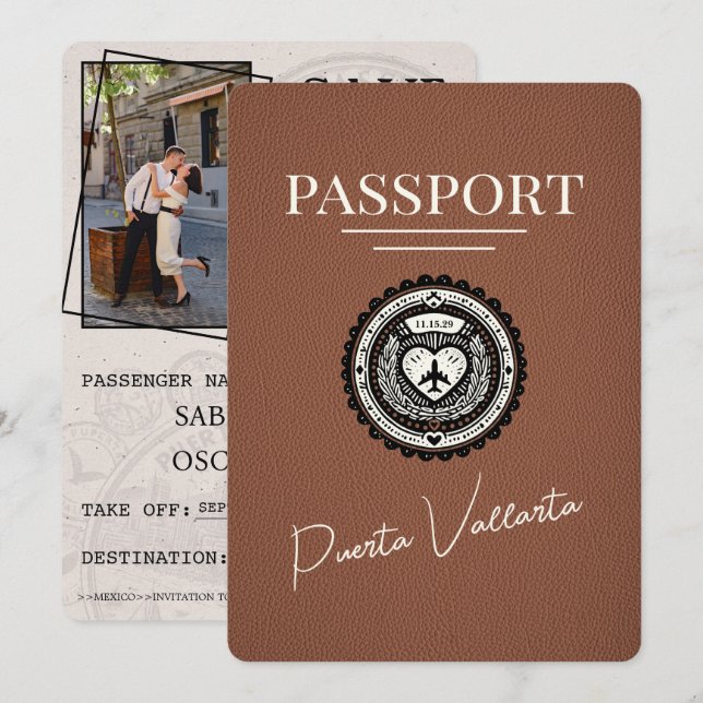 Brown Puerta Vallarta Passport Save The Date (Front/Back)