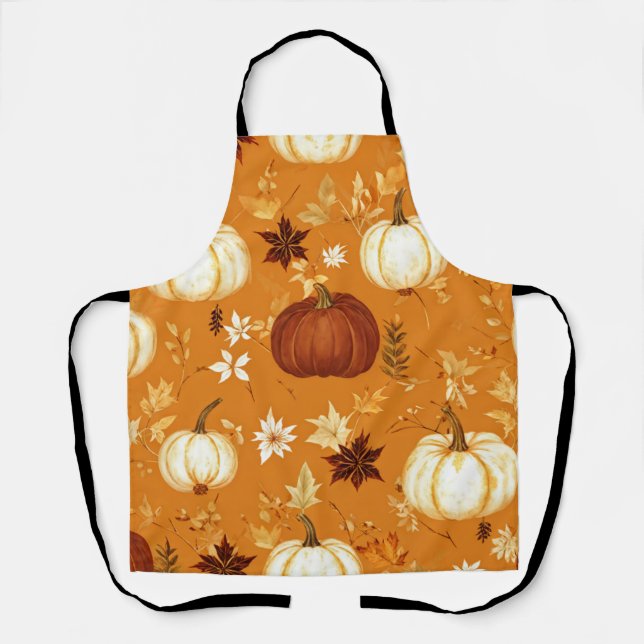 Brown Pumpkin Floral Autumn and Fall Pattern Apron (Front)