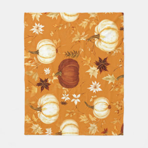 Brown Pumpkin Floral Autumn and Fall Pattern Fleece Blanket