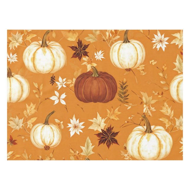 Brown Pumpkin Floral Autumn and Fall Pattern Tablecloth (Front (Horizontal))