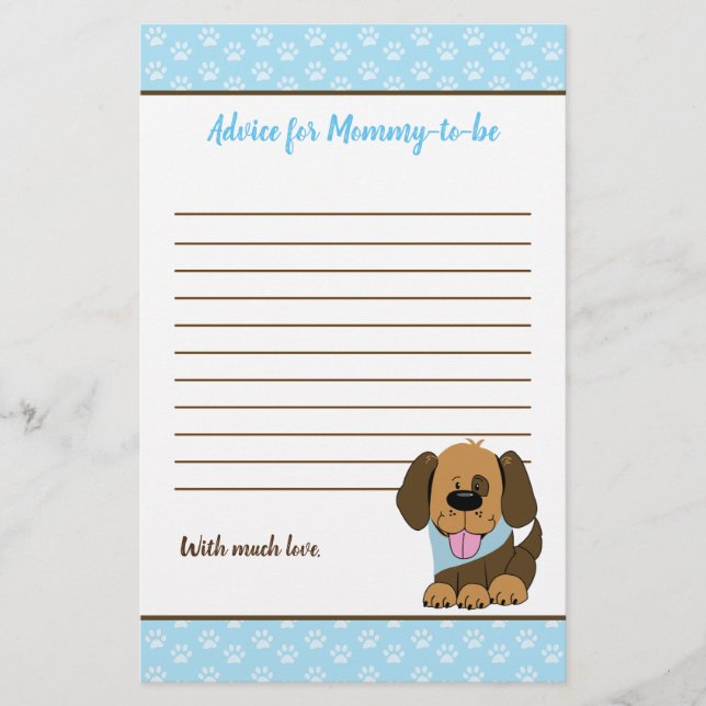 Brown Puppy Dog Baby Shower Advice Card (Front)