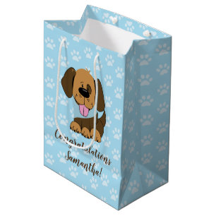 Brown Puppy Dog Blue Paw Print Gift Bag