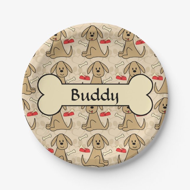Brown Puppy Dog Design Personalise Paper Plate (Front)