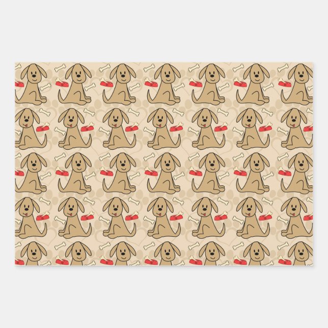 Brown Puppy Dog Design Wrapping Paper Sheet (Front)