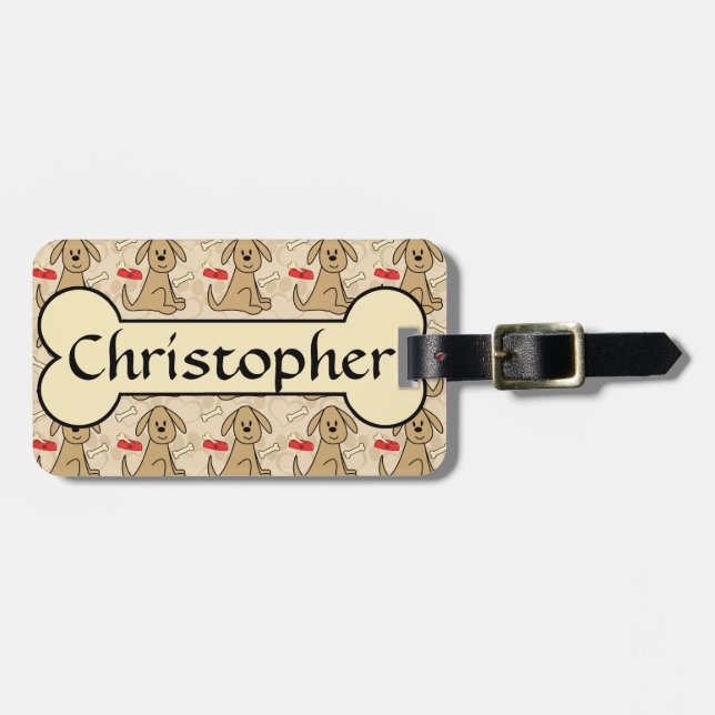 Brown Puppy Dog Graphic Design Personalise Luggage Tag (Front Horizontal)
