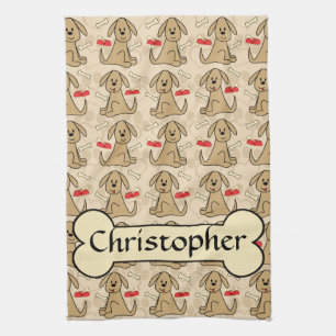 Brown Puppy Dog Graphic Design Personalise Tea Towel