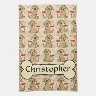Brown Puppy Dog Graphic Design Personalise Tea Towel