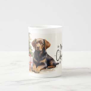 Brown Puppy Merry Christmas  Bone China Mug