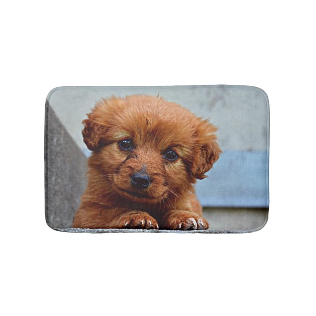 Brown Puppy Portrait Photo Bath Mat (Front)