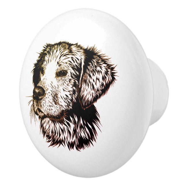 Brown Puppy Sketch  Ceramic Knob (Right)