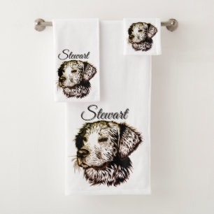 Brown Puppy Sketch Personal Name Bath Towel Set