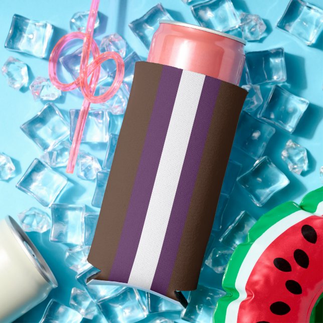 Brown, purple and white stripes seltzer can cooler (In Situ Summer)