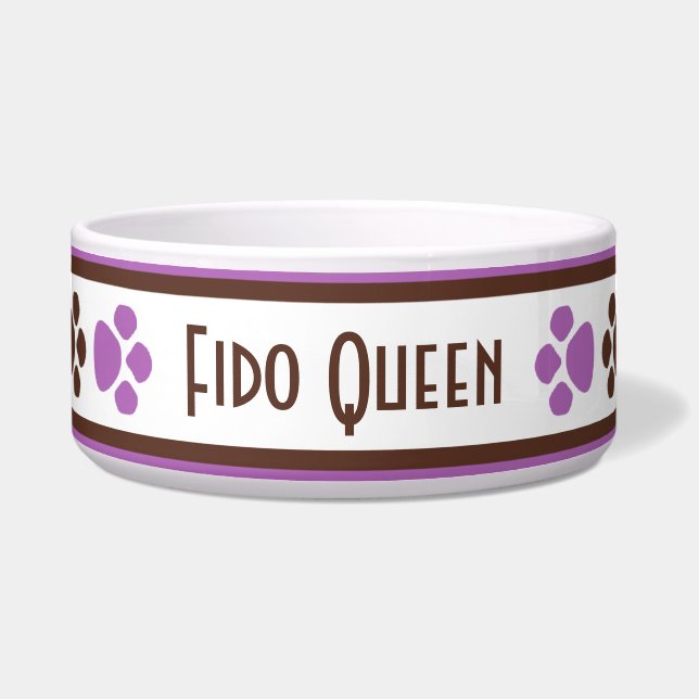 Brown & Purple Paw Prints Personalised Dog Bowl (Front)