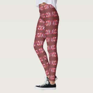 Brown purple red engraved wood design patterned leggings