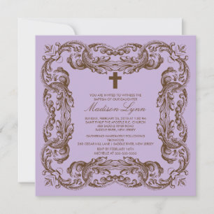 Brown & Purple Vintage Frame Baptism Invitation