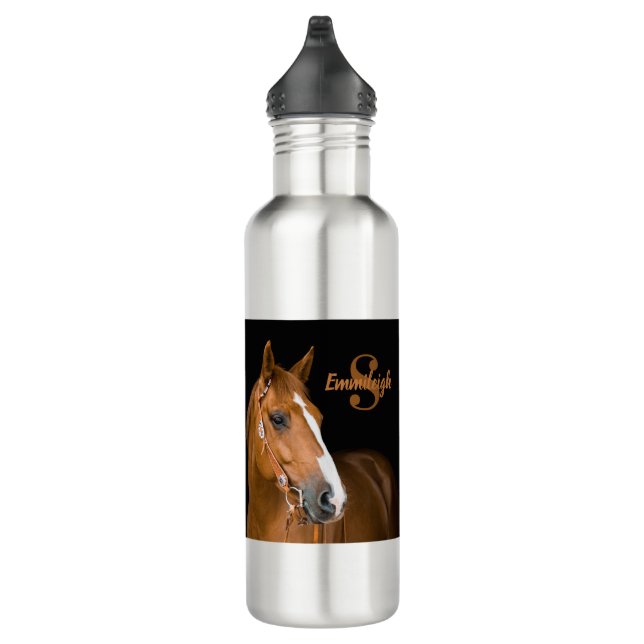 Brown Quarter Horse Black Monogram Name Initial 710 Ml Water Bottle (Right)