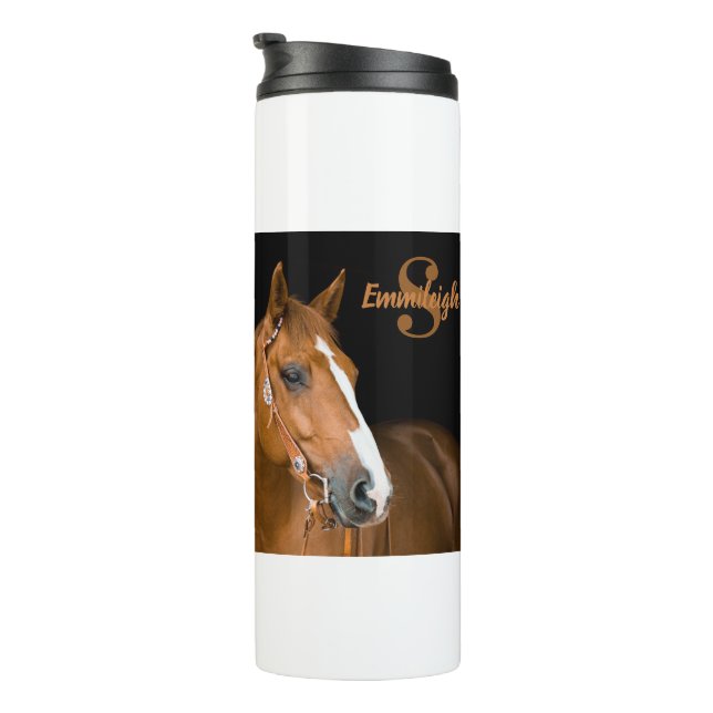 Brown Quarter Horse Photo Monogram Name Initial Thermal Tumbler (Rotated Right)
