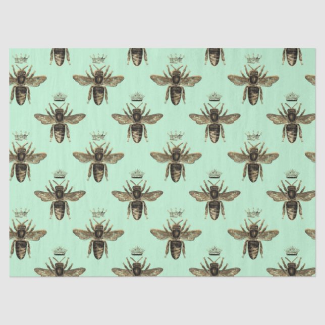 Brown Queen Bees on Mint Green Decoupage Tissue Paper (Front)