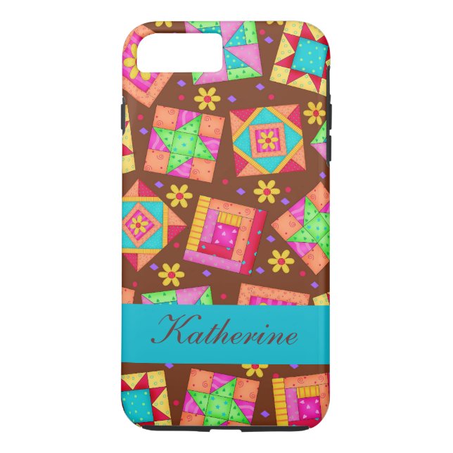 Brown Quilt Art Patchwork Blocks Name Personalised Case-Mate iPhone Case (Back)