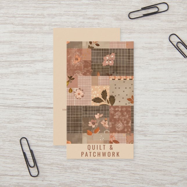 Brown Quilt Patchwork Handmade Clothing  Business Card (Front/Back In Situ)