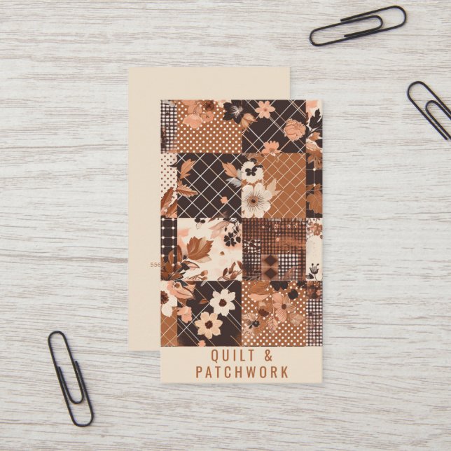 Brown Quilt Patchwork Handmade Clothing  Business Card (Front/Back In Situ)