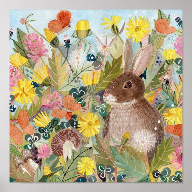 Brown Rabbit and Dandelions poster (Front)