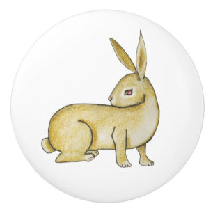 Brown Rabbit on White Ceramic Knob