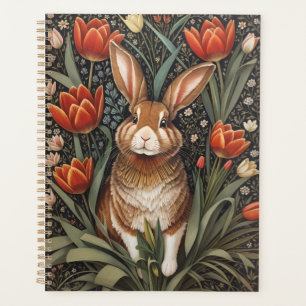 Brown Rabbit Red Tulips William Morris Inspired Planner