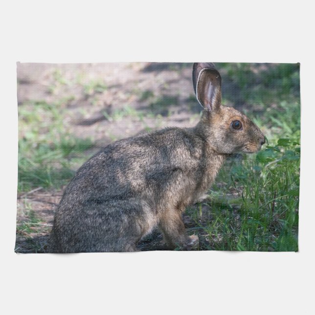 Brown Rabbit, Resting in Nature Tea Towel (Horizontal)