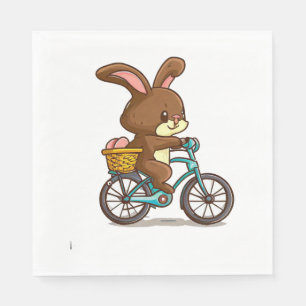 Brown Rabbit Riding Bicycle Napkin