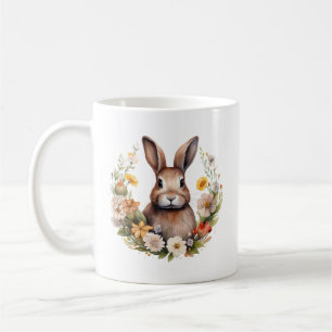 Brown Rabbit with Spring Flowers Coffee Mug
