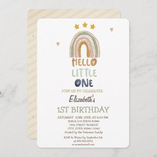 Brown Rainbow Stripes Hello Little One Birthday Invitation