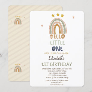 Brown Rainbow Stripes Hello Little One Birthday  Invitation
