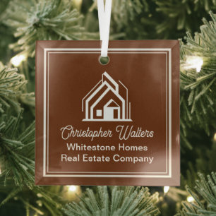 Brown Real Estate Company Custom Realtor Christmas Glass Tree Decoration